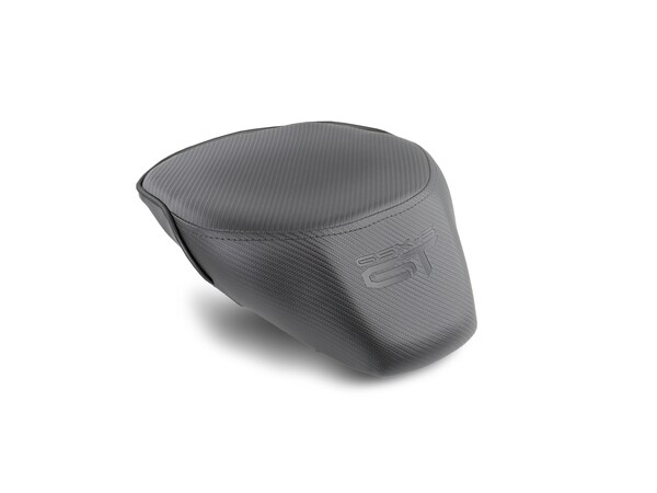 Suzuki GSX-S 1000GT World Sport motorcycle rear seat with the GT logo in CFX black.